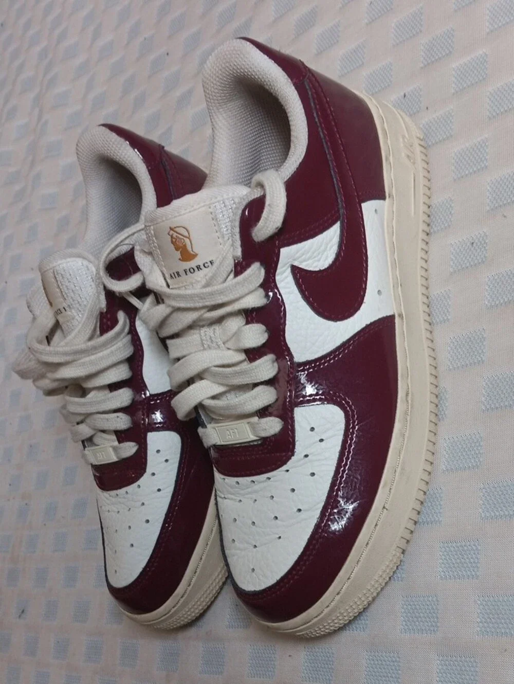 Nike  Air Force 1 Women’s White and Burgundy Leather Sneakers